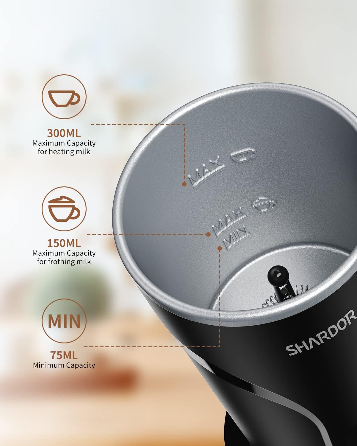 SHARDOR 4-in-1 Electric Milk Frother and Steamer | 300ml Cold Foam Maker