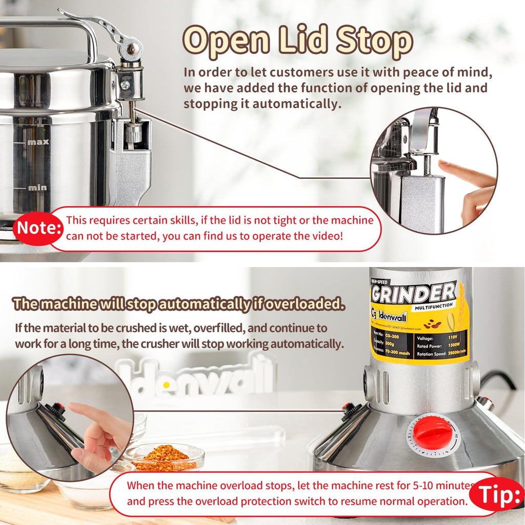 CGOLDENWALL Electric Grain Grinder – 300g Herb & Spice Mill, 1500W