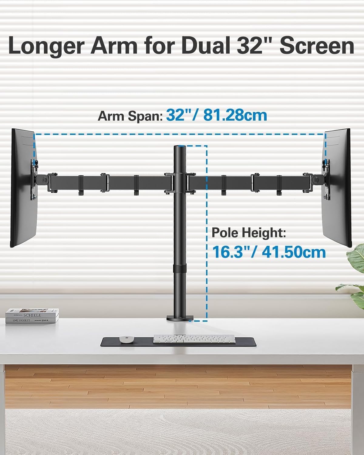 HUANUO Dual Monitor Stand – Heavy Duty Steel Desk Mount for 13-32" Screens