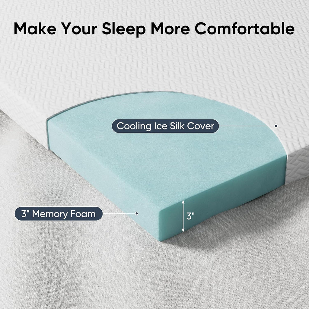 Hawthyhome 3 Inch Double Memory Foam Mattress Topper | Cooling Gel