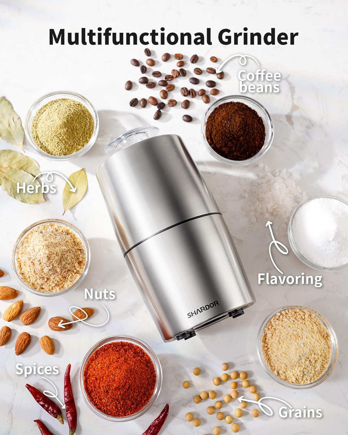 SHARDOR Electric Coffee Grinder | 300W Stainless Steel Quiet Spice Mill