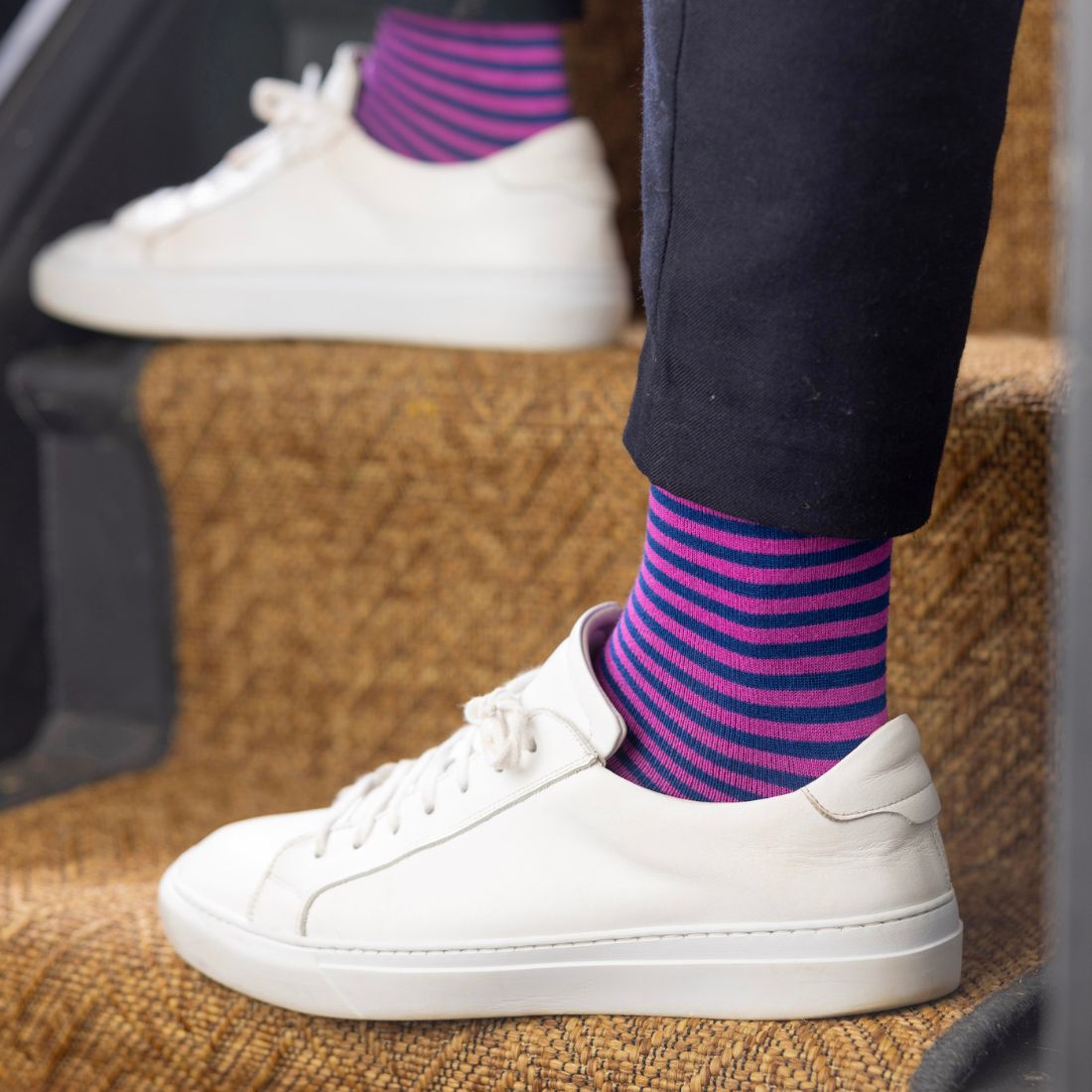 Swole Panda Pink Narrow Striped Bamboo Socks – Breathable & Soft