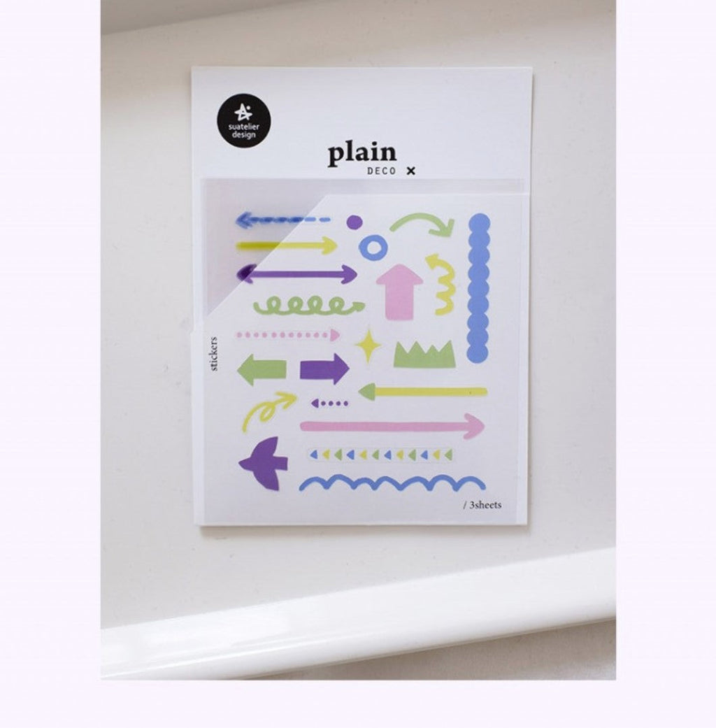 Suatelier Plain.73 Korean Decorative Stickers for Journaling - 3 Sheets