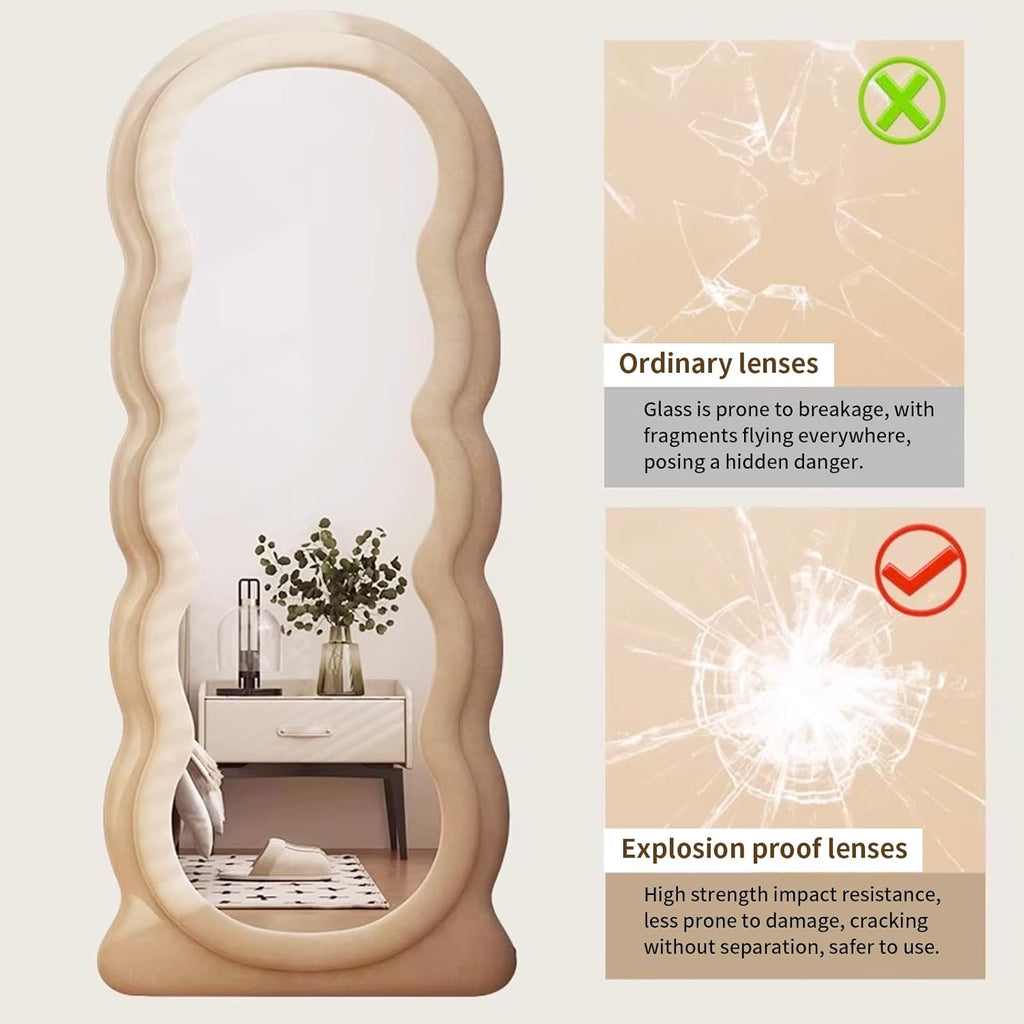 CEIEVER Full Length Wavy Mirror – 160x60cm Flannel Floor Mirror