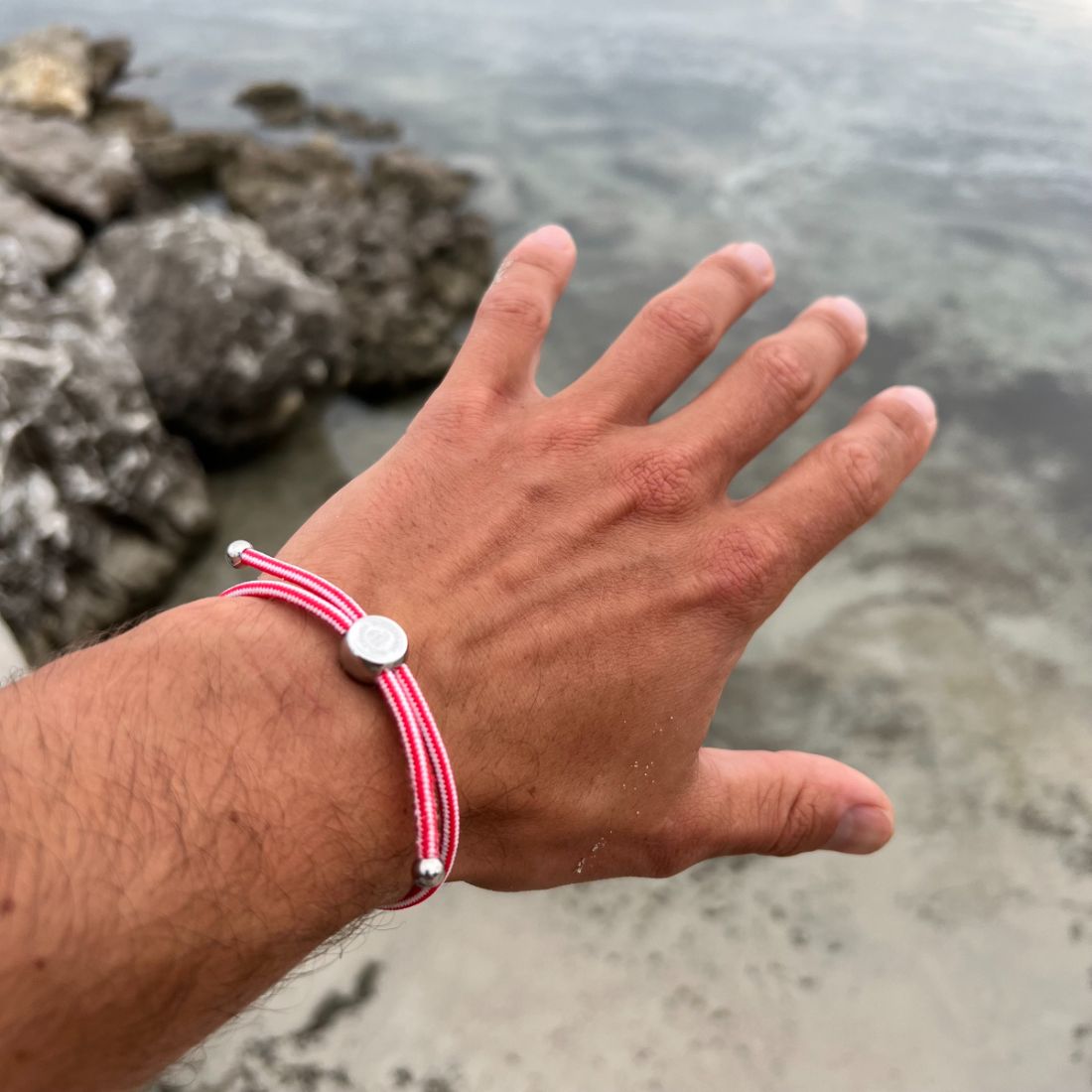 Swole Panda Red & White Stripe Recycled Rope Bracelet – Unisex & Adjustable
