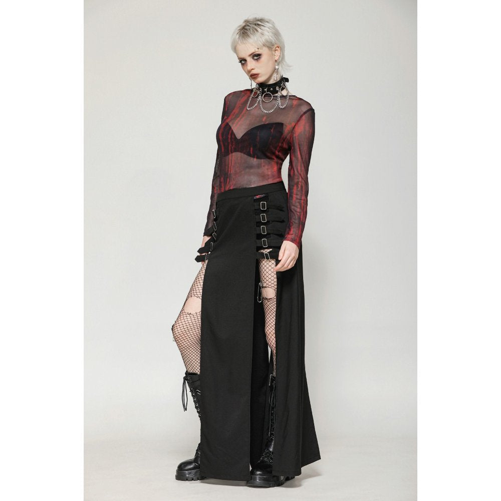 Dark in Love Phoenix Black Slit Maxi Skirt | Goth Faux Leather Buckle