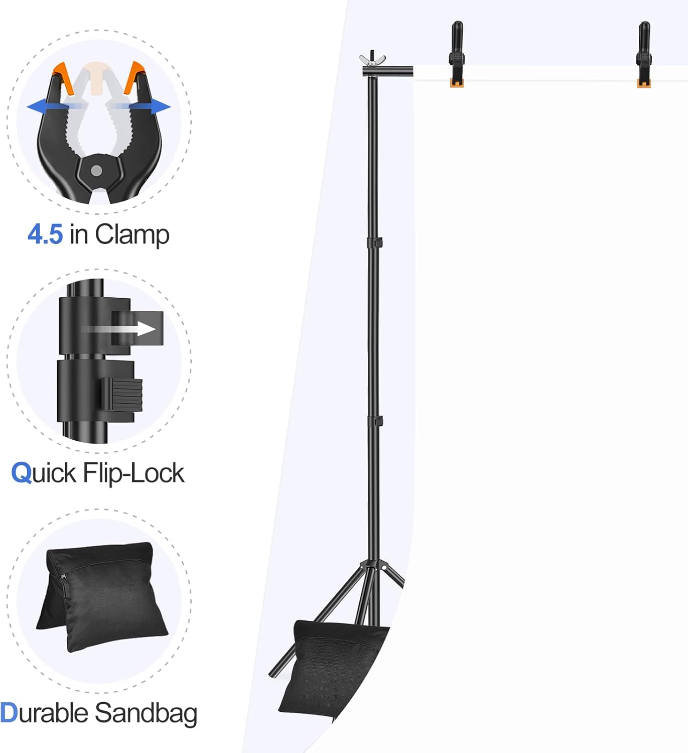 EMART Backdrop Stand - 3x2.6m Adjustable Photo Studio Support Kit