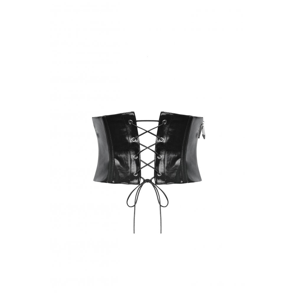 Dark in Lia Punk Love Black Patent Leather Waist Corset with Metal