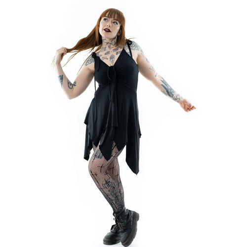 Innocent Lifestyle Apollonia Black Goth Dress | Asymmetrical Viscose