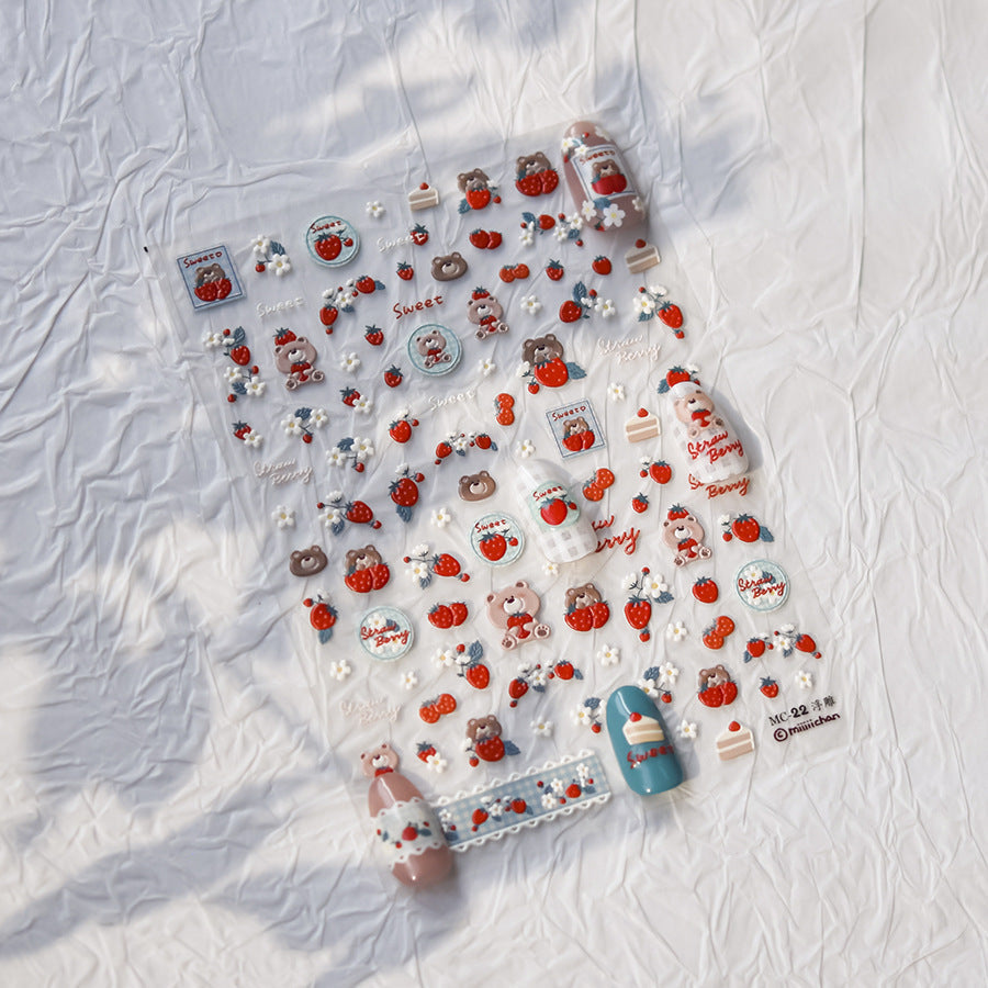 Strawberry Bear 5D Nail Deco Stickers | LuLuFun Studio Art Decals