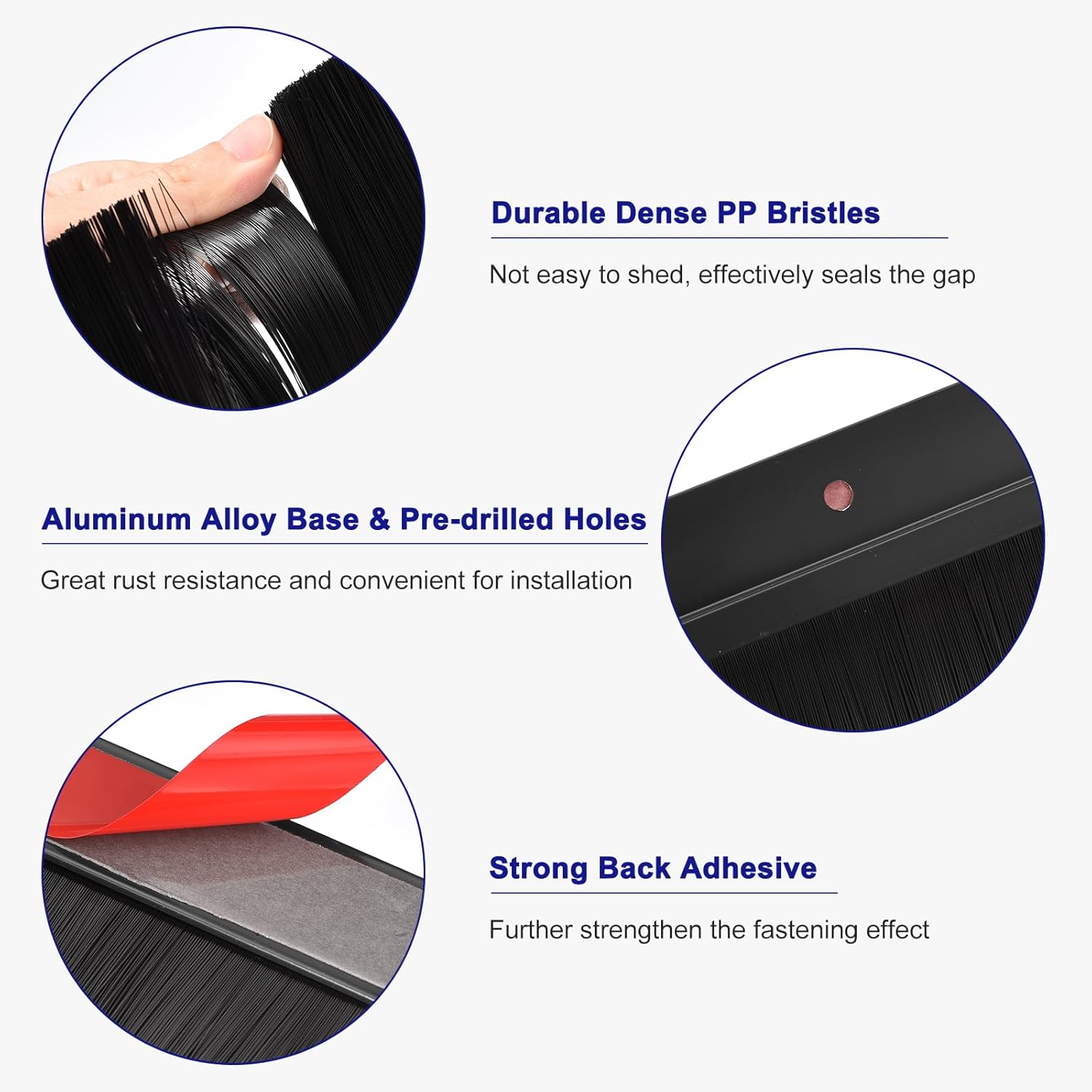 Sourcing Map H-Shape Door Brush Bottom Sweep | 120cm Black Nylon 2Pcs