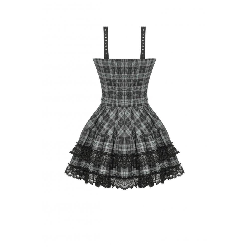 Dark in Love Ida Grey Tartan Punk Dress | Studded Gothic Lolita Style