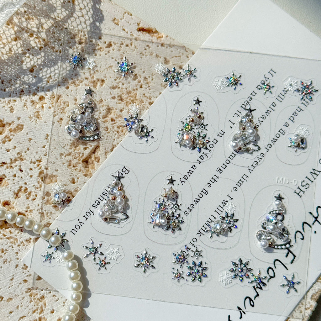 Silver Christmas Tree Nail Art Stickers – LuLuFun Studio Holiday Decals