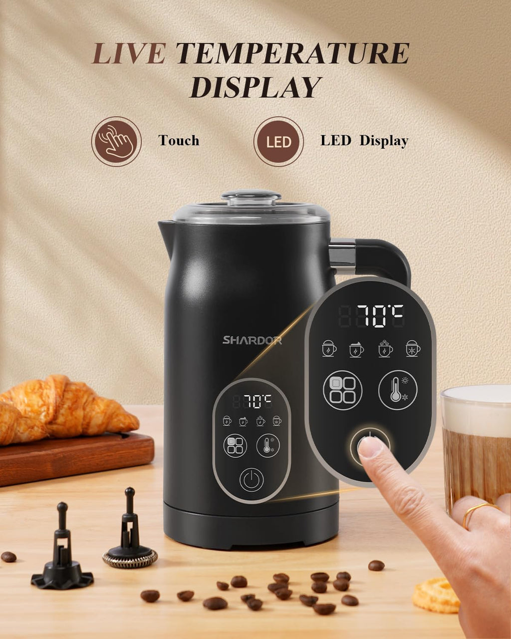 SHARDOR 4-in-1 Electric Milk Frother and Steamer with LED Display