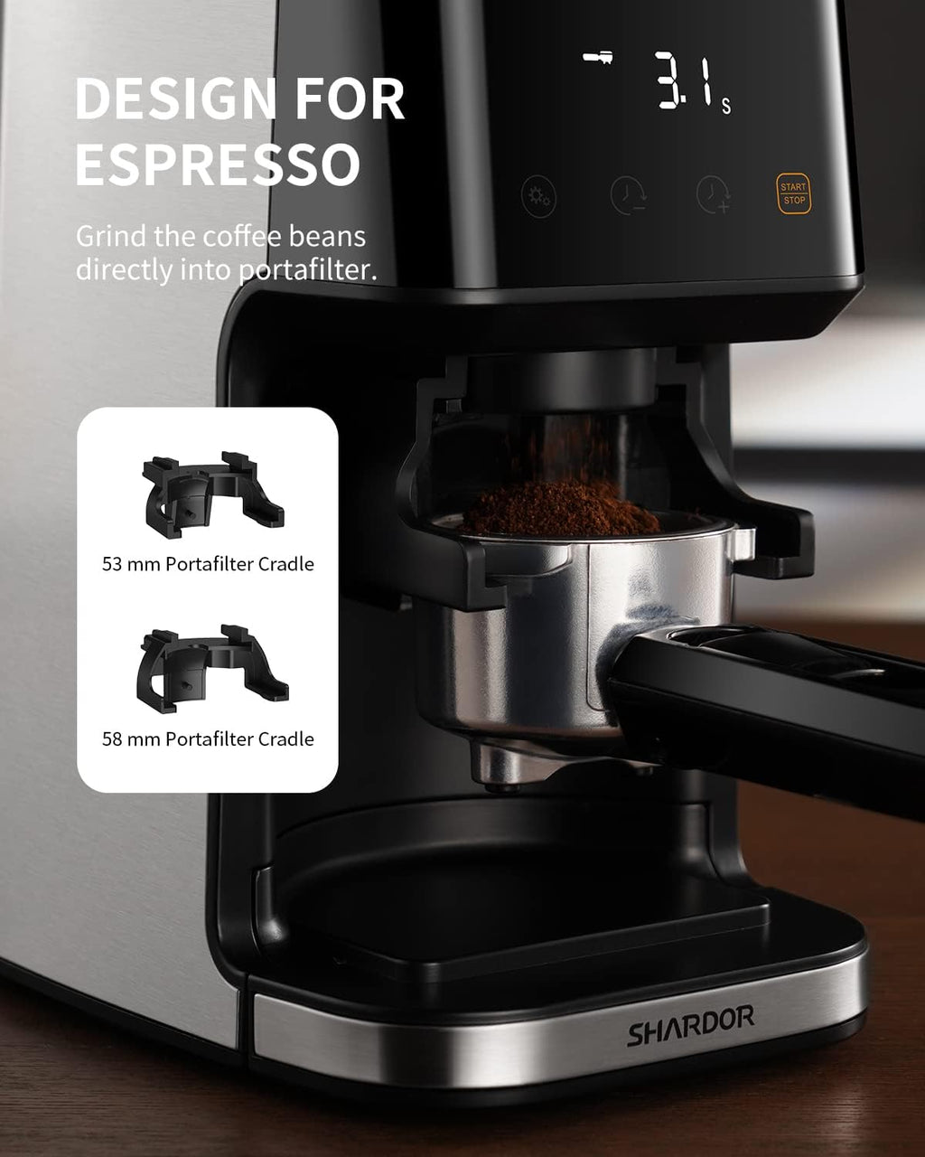 Shardor Conical Burr Electric Coffee Grinder – 51 Settings & Timer