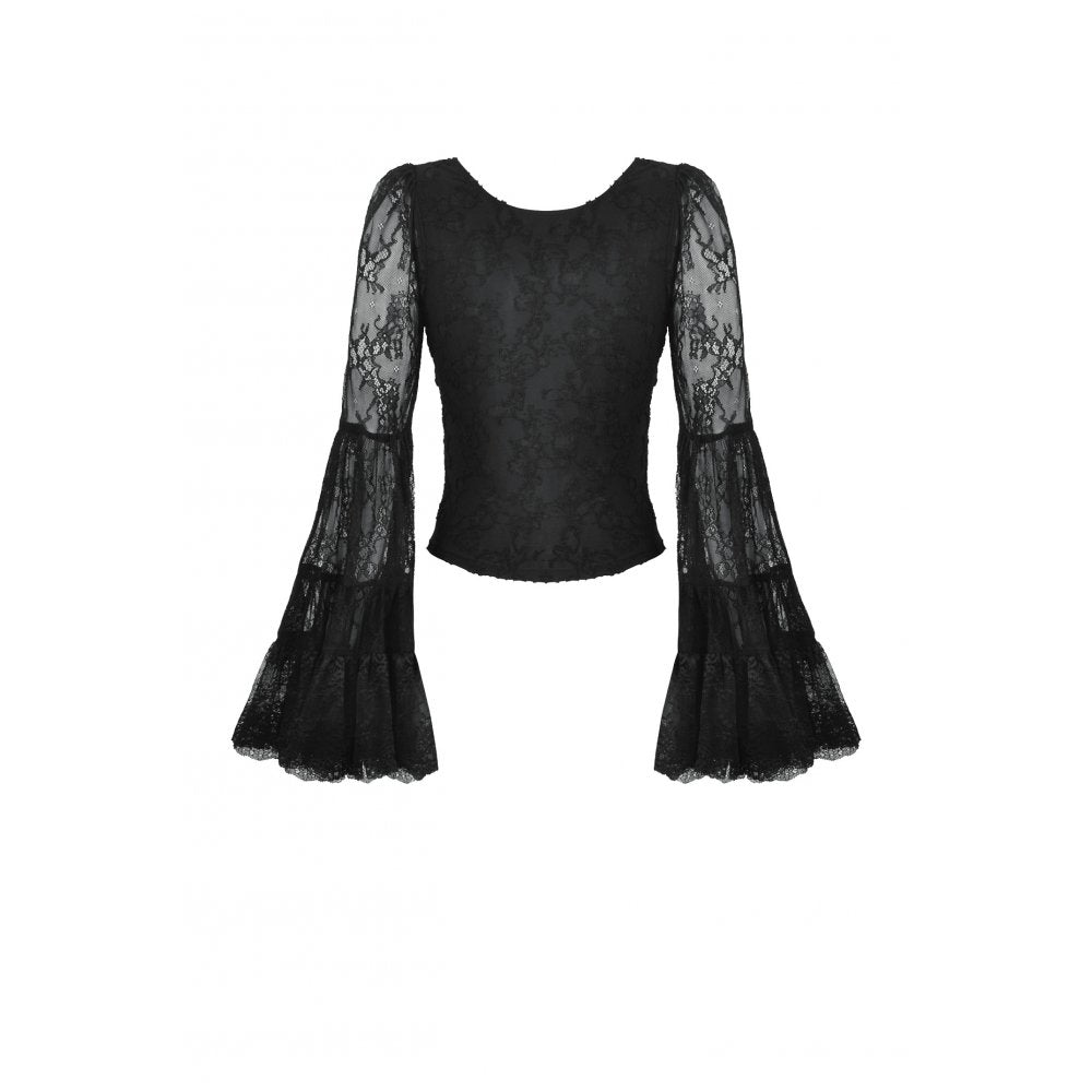 Dark in Love Zuri Gothic Lace Top – Romantic Bell-Sleeve Layered Cuff