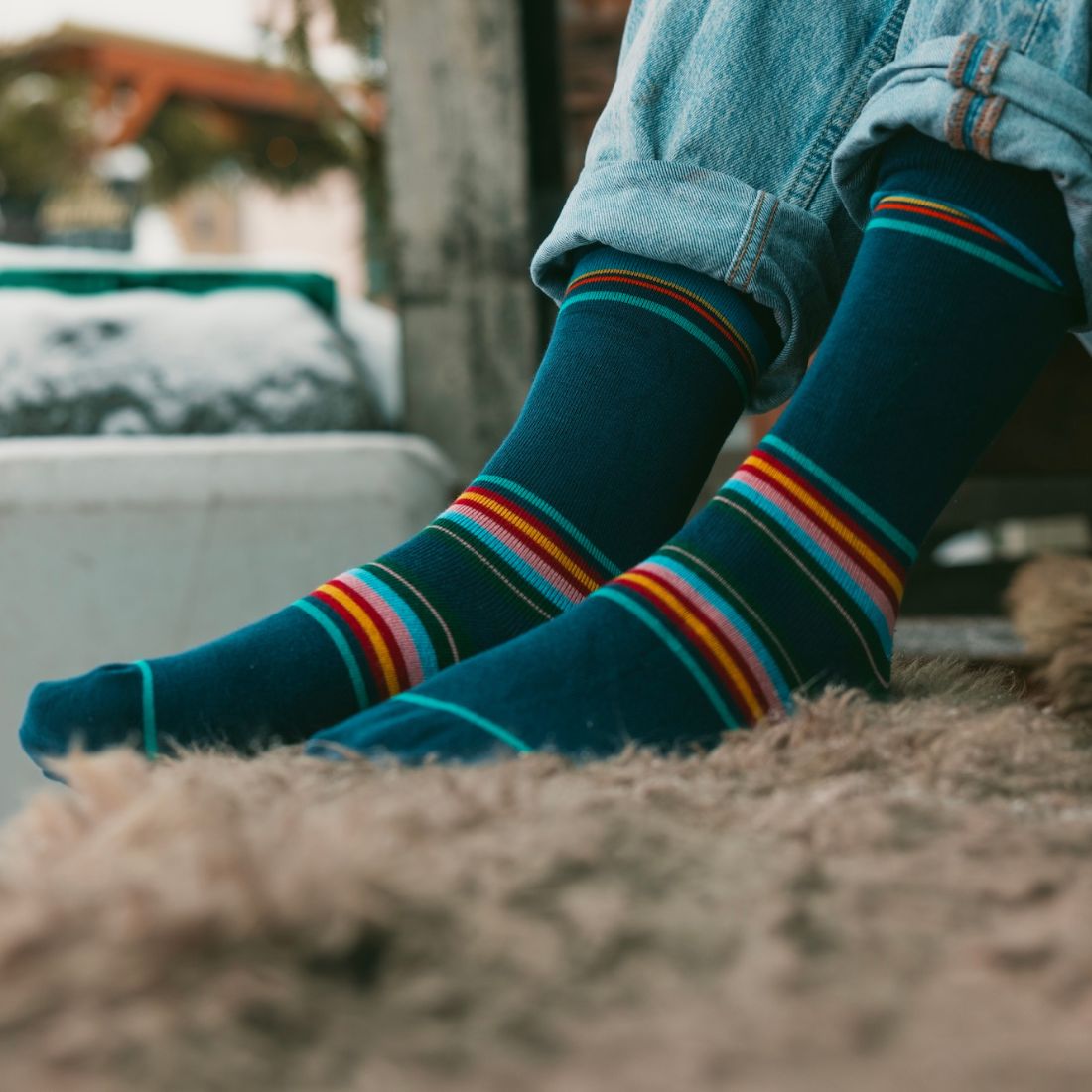Swole Panda Royal Blue Multi Stripe Bamboo Socks – Breathable & Soft