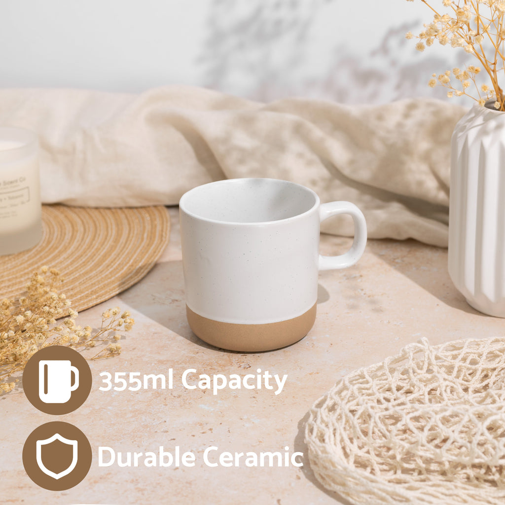 Mogarden White Speckled Stoneware Ceramic Coffee Mug Set - 4 Pack, 12oz