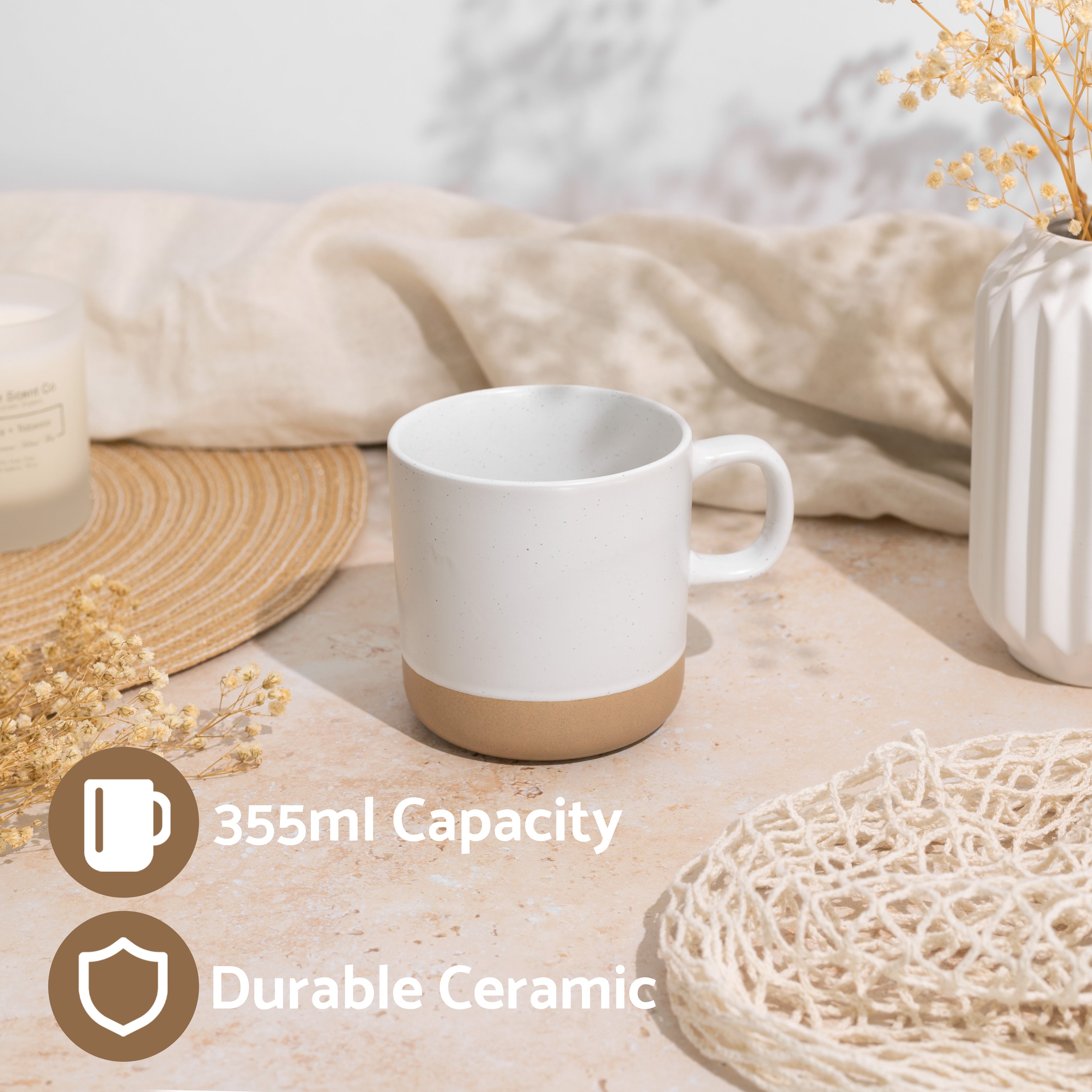 Mogarden White Speckled Stoneware Ceramic Coffee Mug Set - 4 Pack, 12oz