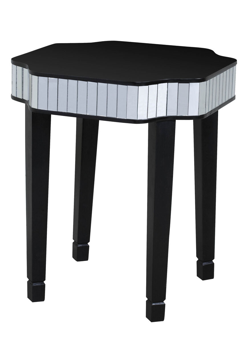 Orsina Clavier Black and Mirrored Side Table – Modern Bedside Accent