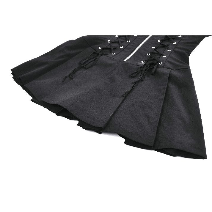 Dark in Love Valeria Gothic Corset Dress – Black Pleated Mini Dress