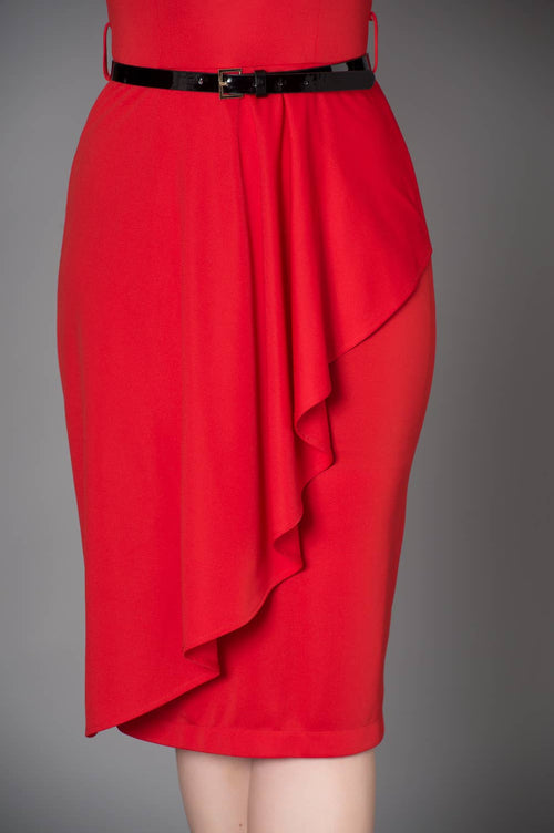 Timeless London Katie Red Polyester Dress with Belt and V-Neckline