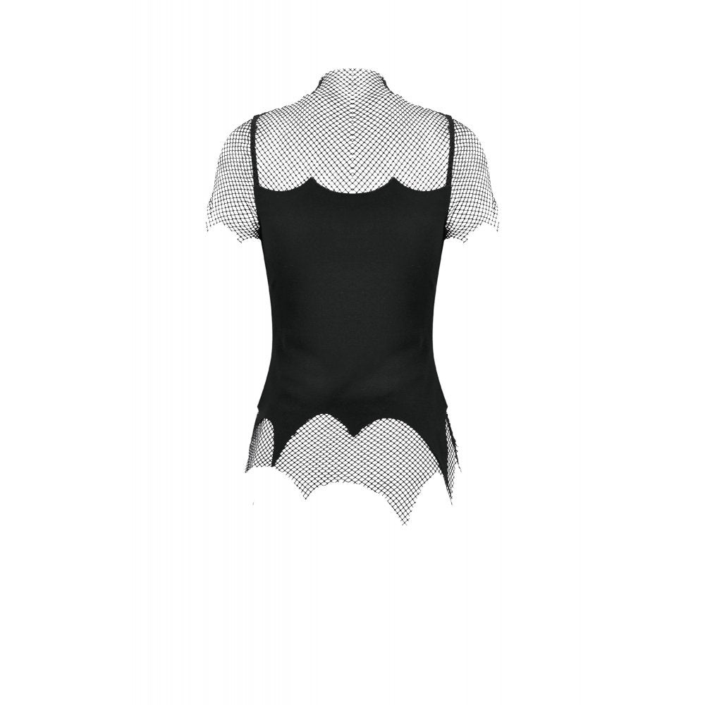 Dark in Love Dark Punk Mesh Chain Top | Gothic Fishnet High-Neck Shirt
