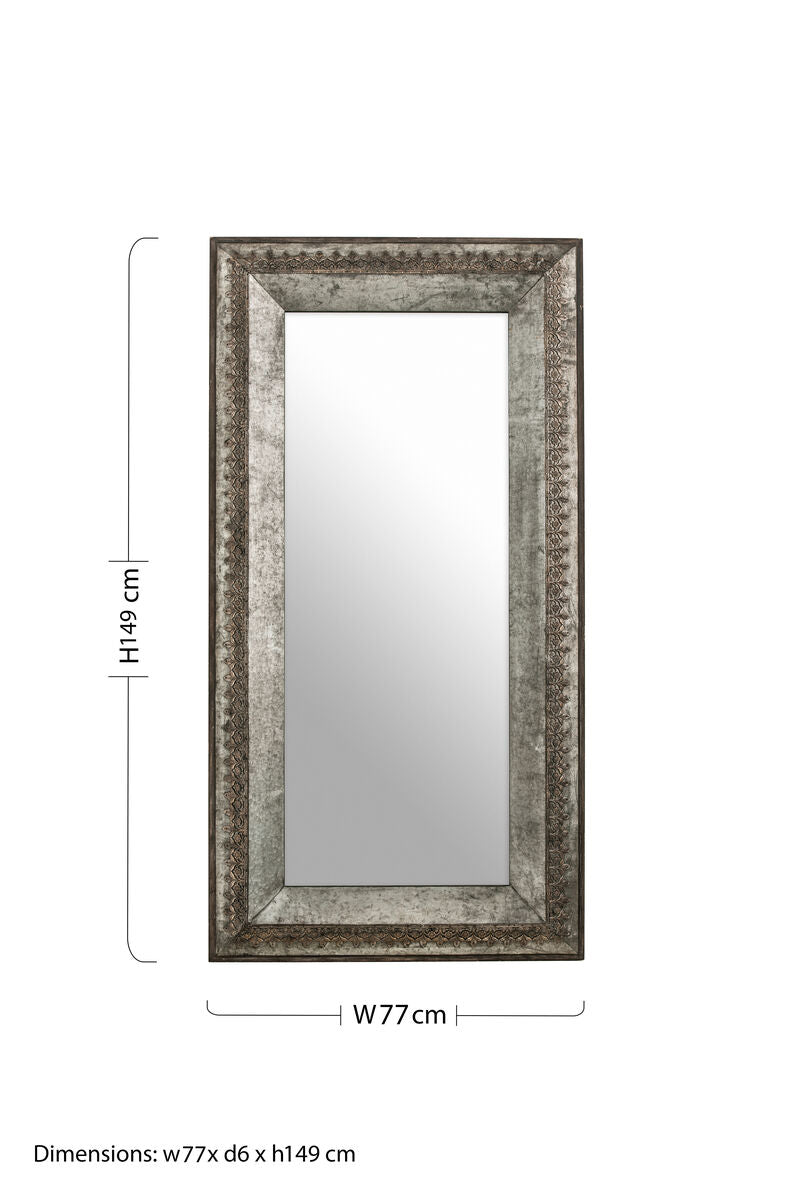 Orsina Elementary Antique Grey Wall Mirror – Full-Length Scrollwork