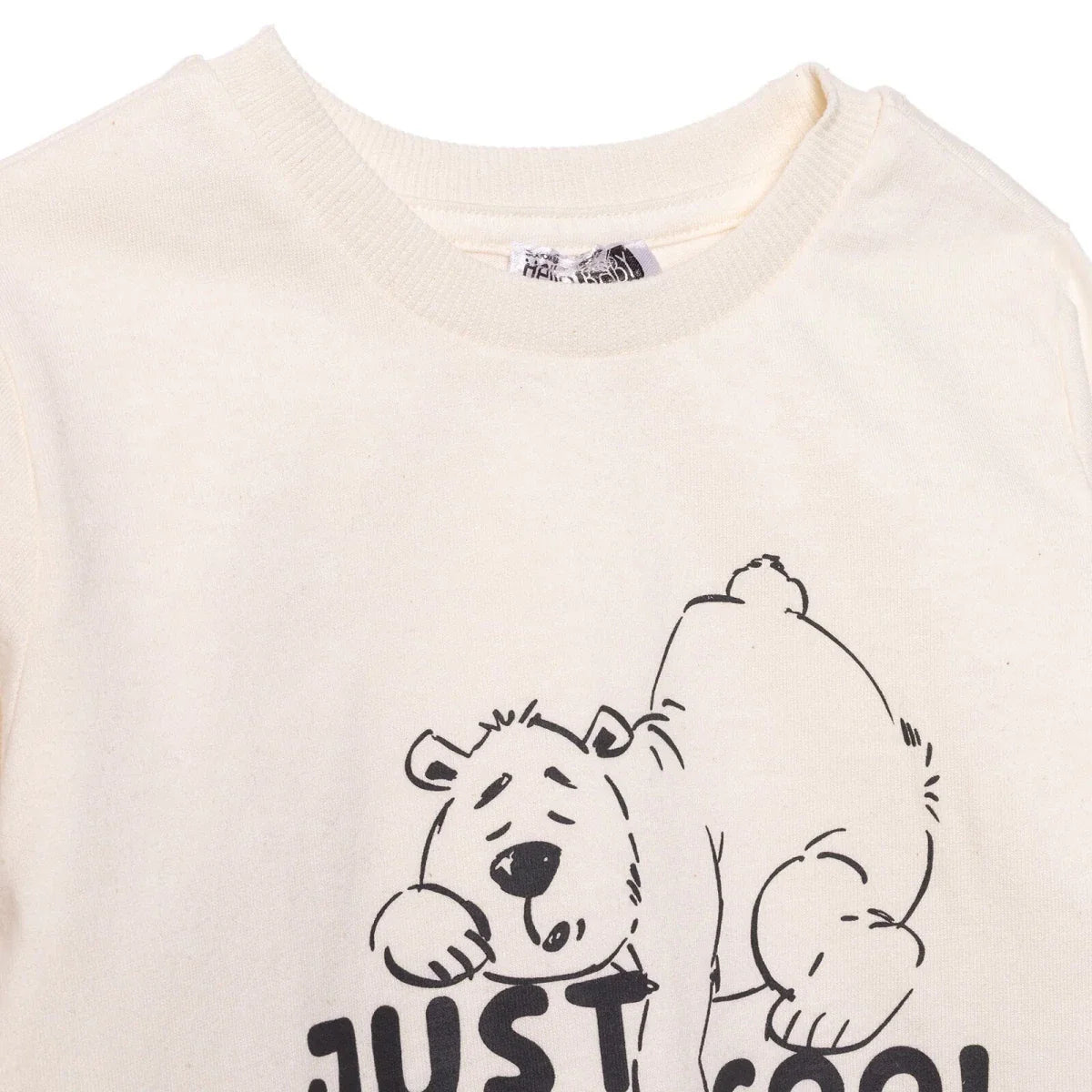 HelloBaby Boys Long Sleeve T-shirt Bear Print Cool Boy Crew Neck Long Sleeve - Ecru