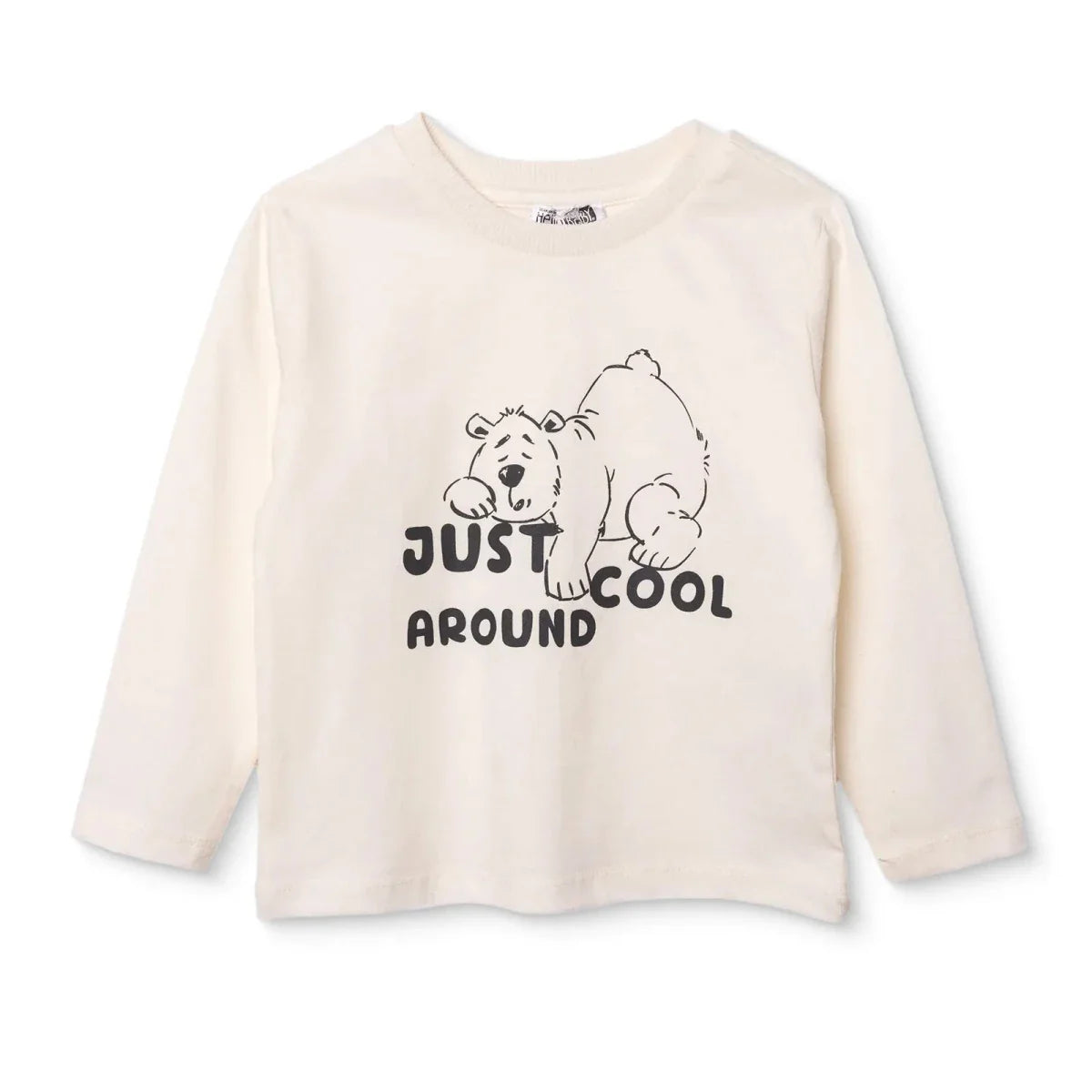 HelloBaby Boys Long Sleeve T-shirt Bear Print Cool Boy Crew Neck Long Sleeve - Ecru