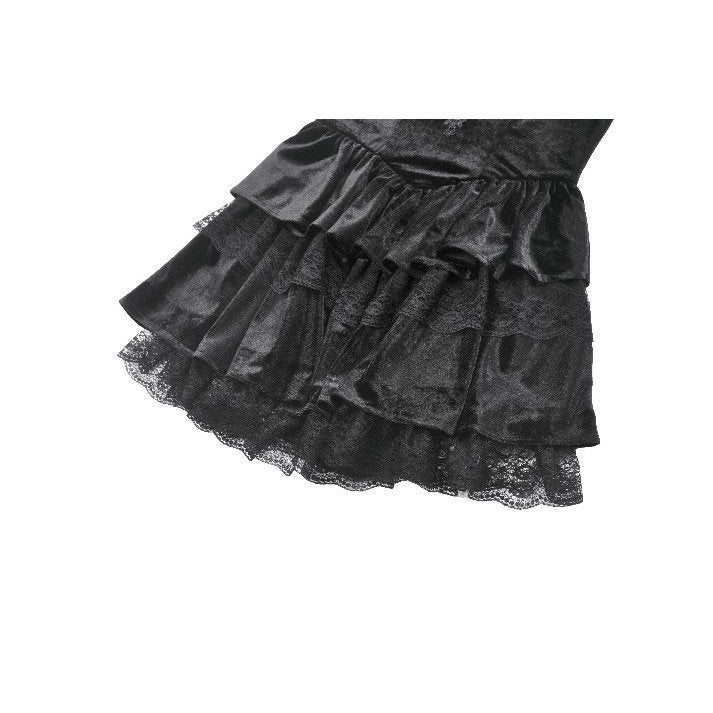 Dark in Love Nocturne Black Velvet Lace Ruffled Goth Dress