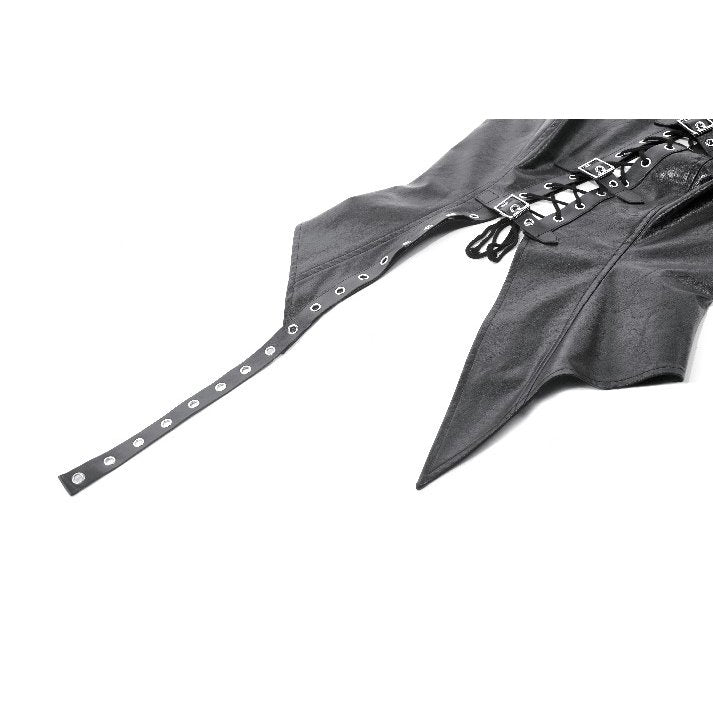 Dark in Love Black Distressed Leather-Look Lace-Up Punk Vest Top