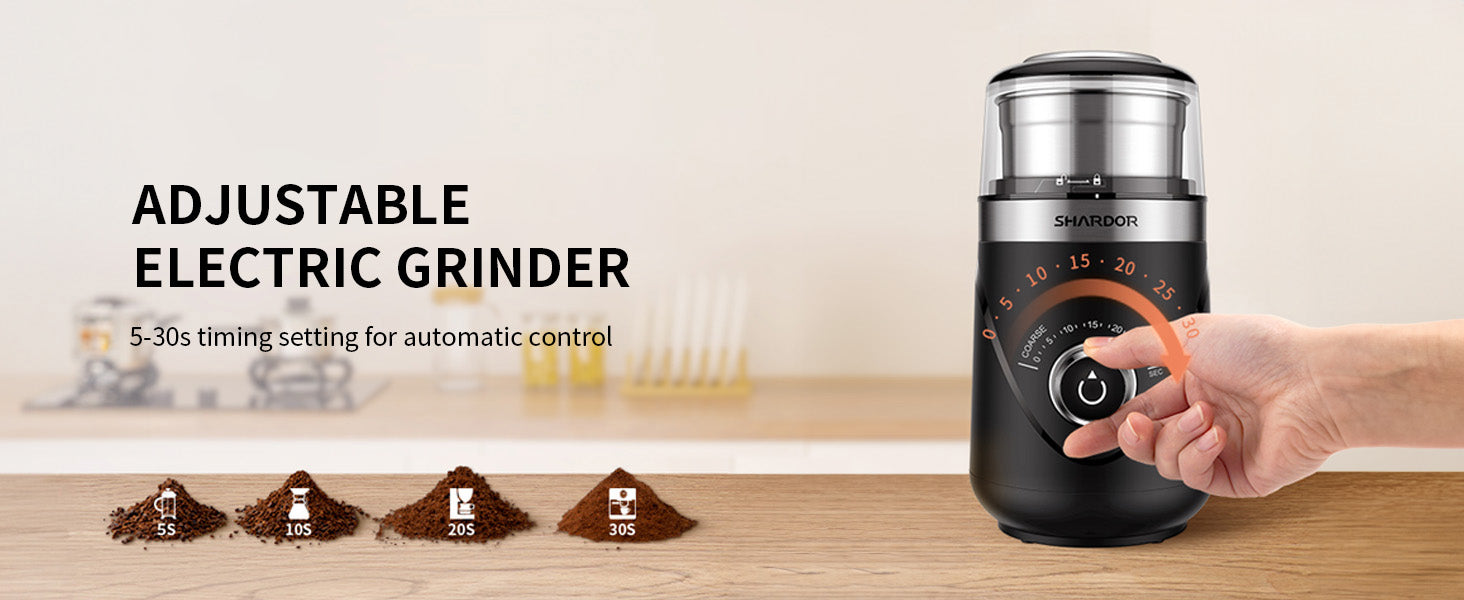 SHARDOR Electric Coffee Grinder | 2 Stainless Steel Cups & Timer