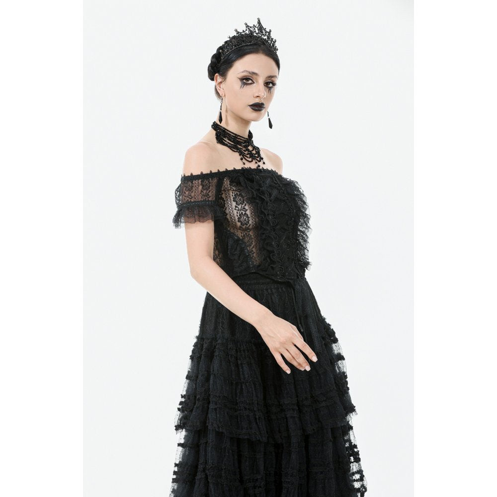Dark in Love Ophelia Gothic Top – Black Lace Off-Shoulder Corset Style