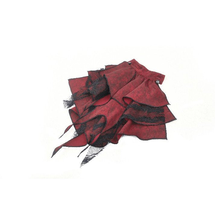 Dark in Love Vampiretta Red Distressed Frilly Blouse with Lace