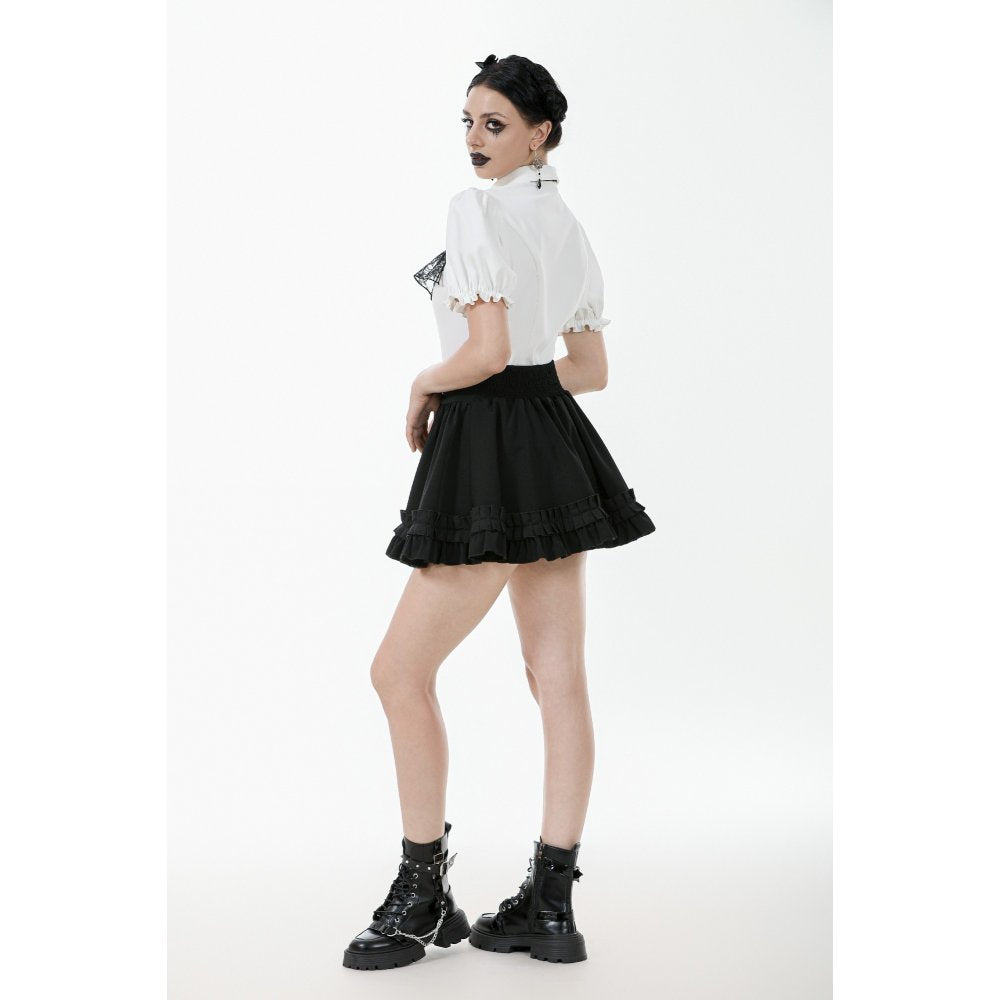 Dark in Love Elysia White Goth Blouse – Victorian Ruffle Puff Sleeve