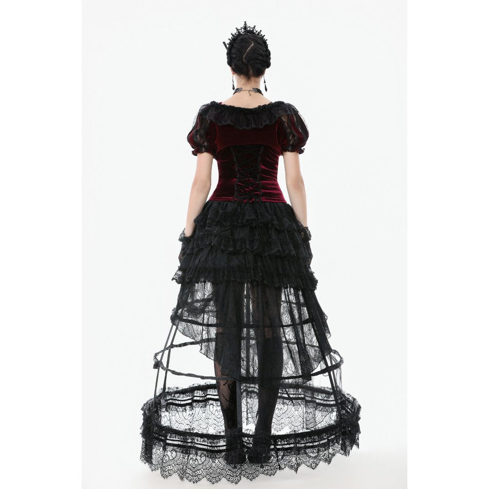 Dark in Love Gothic Hoop Cage Skirt with Lace Trim - Black
