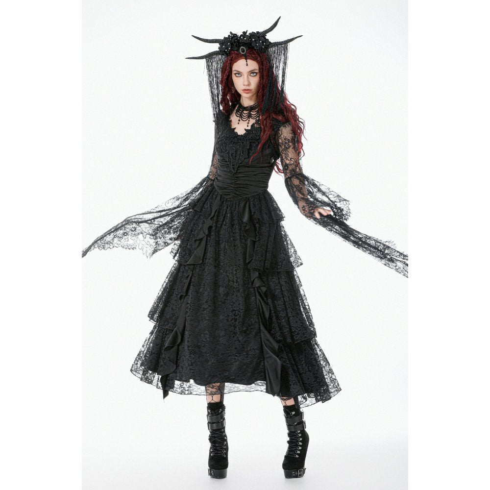 Dark In Love Gothic Lace Bell Sleeve Cape – Dragon Embroidery