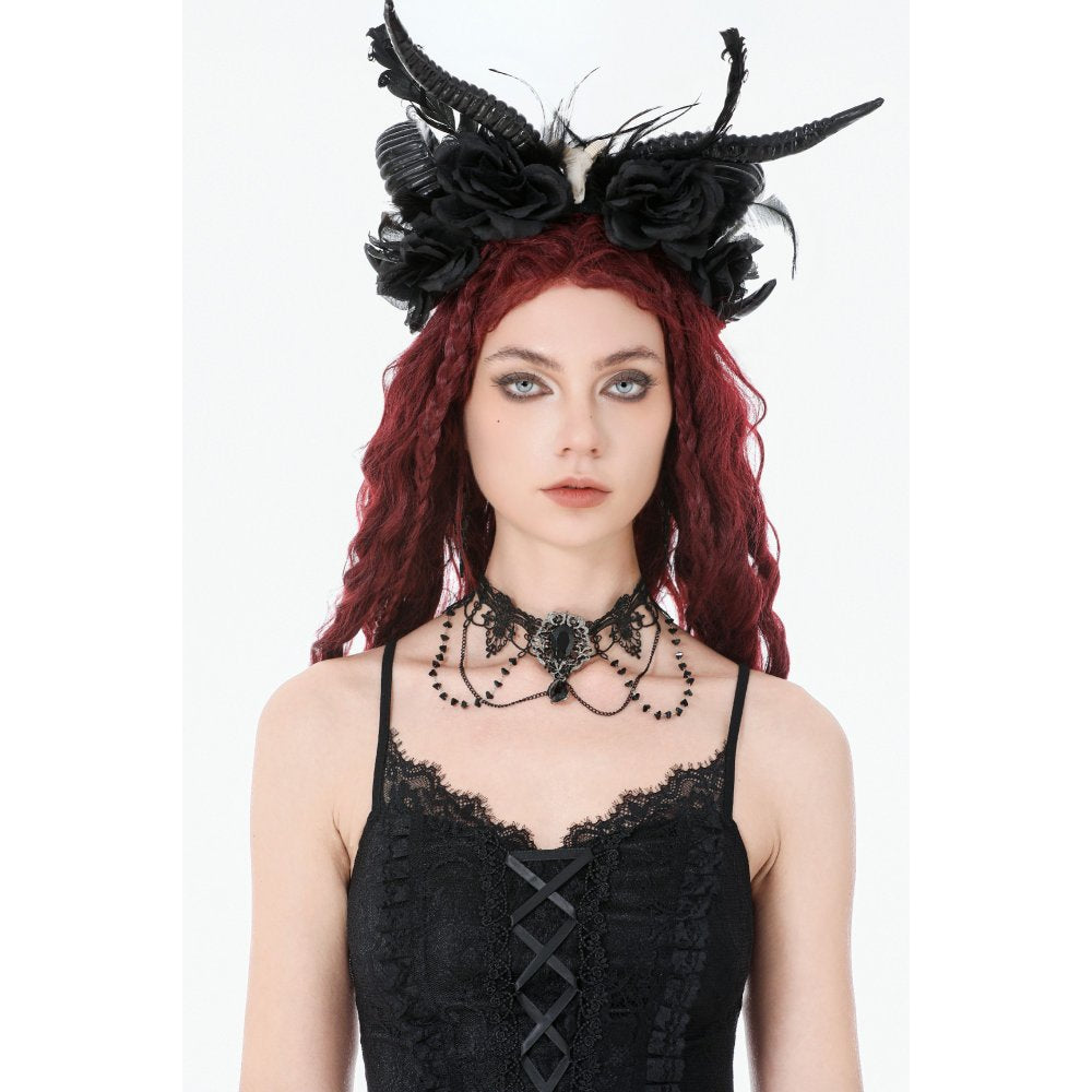 Dark In Love Adelina Gothic Choker – Black Lace & Filigree Necklace