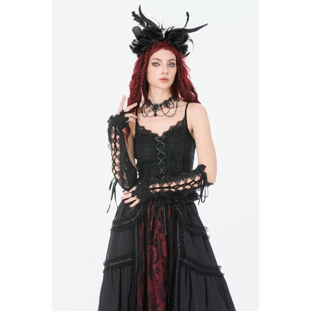 Dark in Love Black Lace Court Lace-Up Camisole | Gothic Corset Top