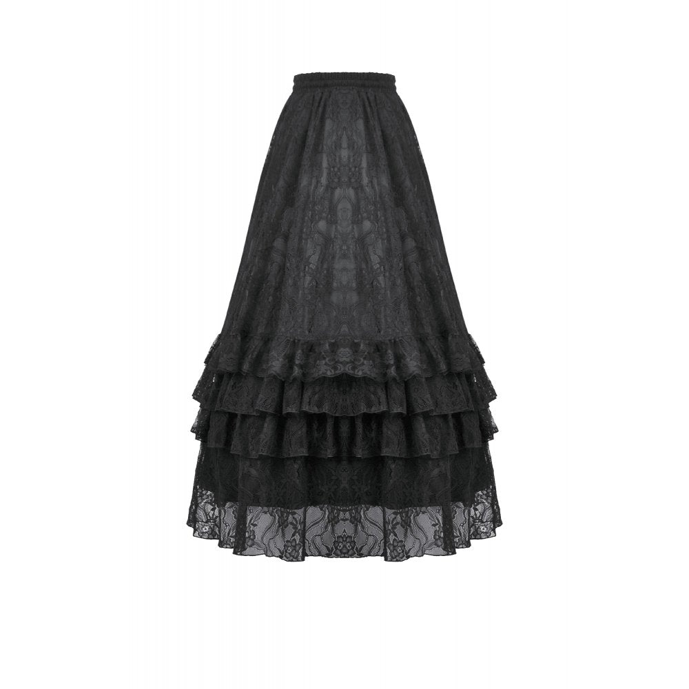 Dark in Love Vintage Gothic Lace Layered Maxi Skirt - Black Victorian