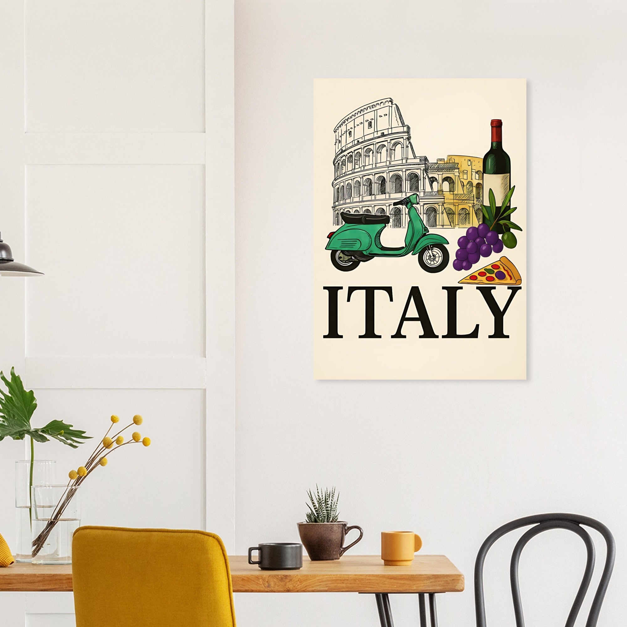 Vintage Italy Travel Poster - Vespa, Pizza & Wine - Italian Home Decor