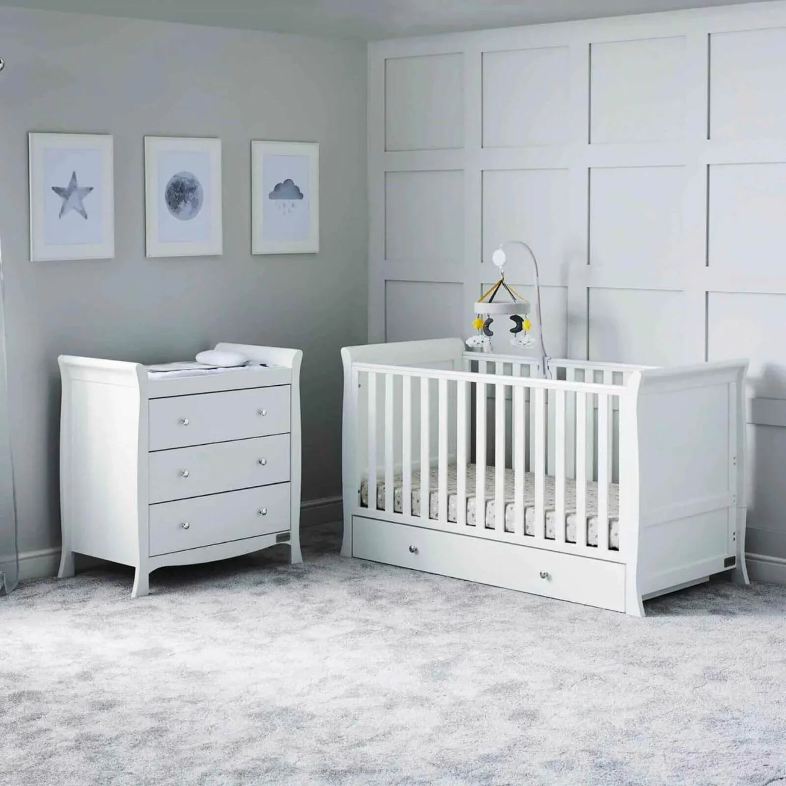 Ickle Bubba Snowdon Classic 2 Piece Furniture Set White - Fibre Mattress