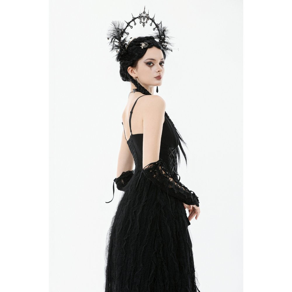 Dark in Love Erzebeth Gothic Arm Warmers – Black Lace-Up Gloves