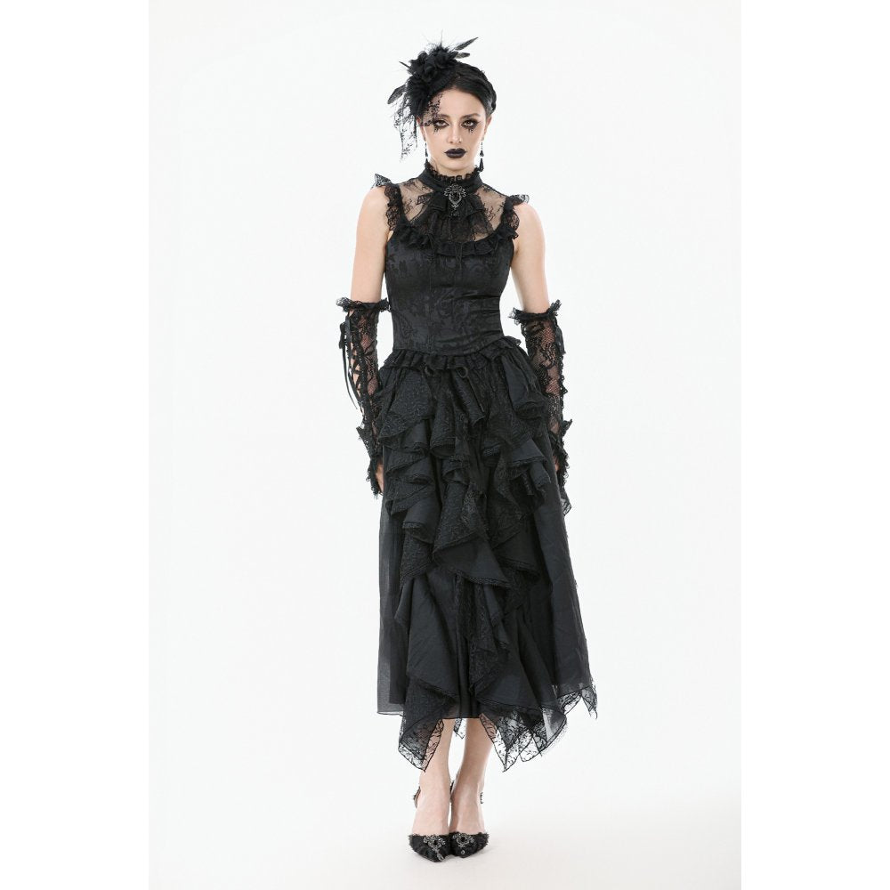 Dark in Love Seraphina Ruched Lace Goth Blouse - Black Satin