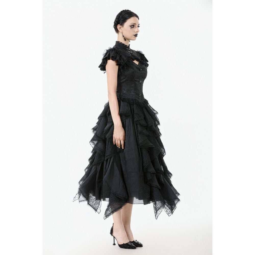 Dark in Love Seraphine Black Lace Shoulder Goth Top | Victorian Style
