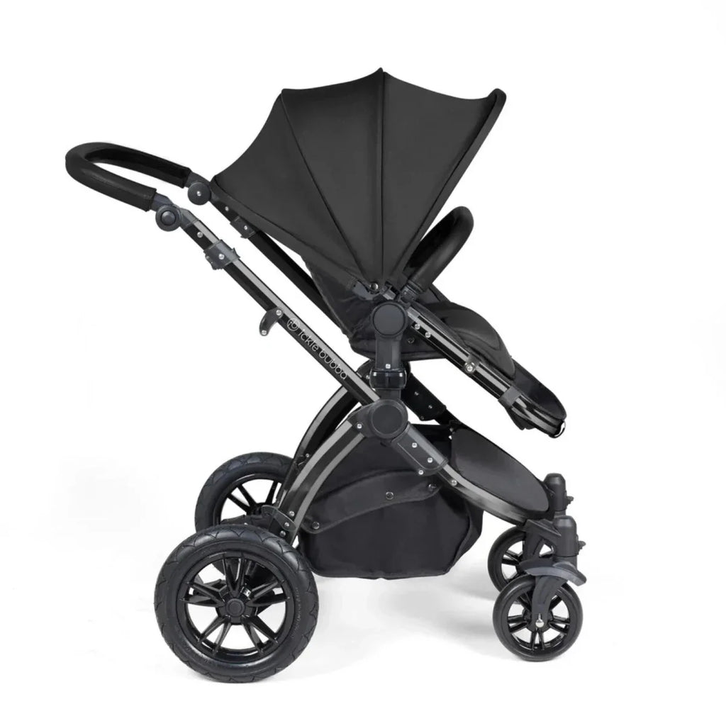 Ickle Bubba Stomp Luxe Travel System with i-Size Stratus Car Seat & ISOFIX Base 12 pcs - Black & Midnight & Black