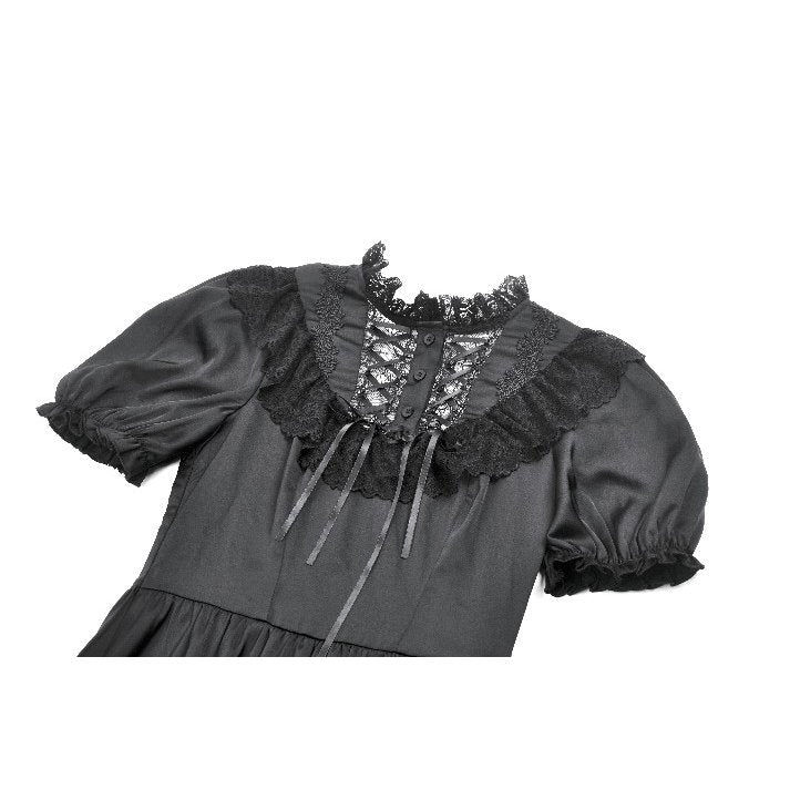 Dark in Love Belladonna Goth Dress – Black Lace-Up Puff Sleeve