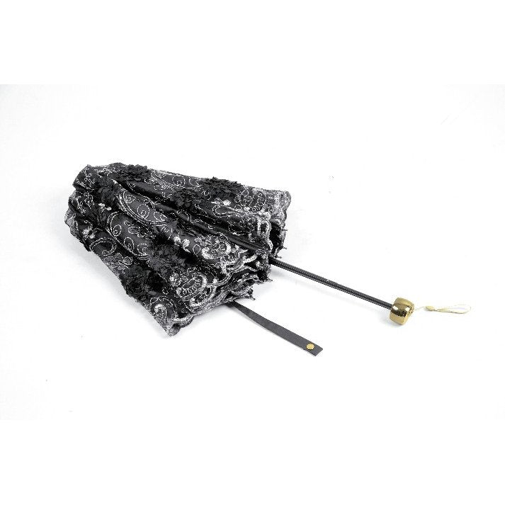 Dark in Love Belladonna Embroidered Folding Parasol – Black Gothic Sunshade