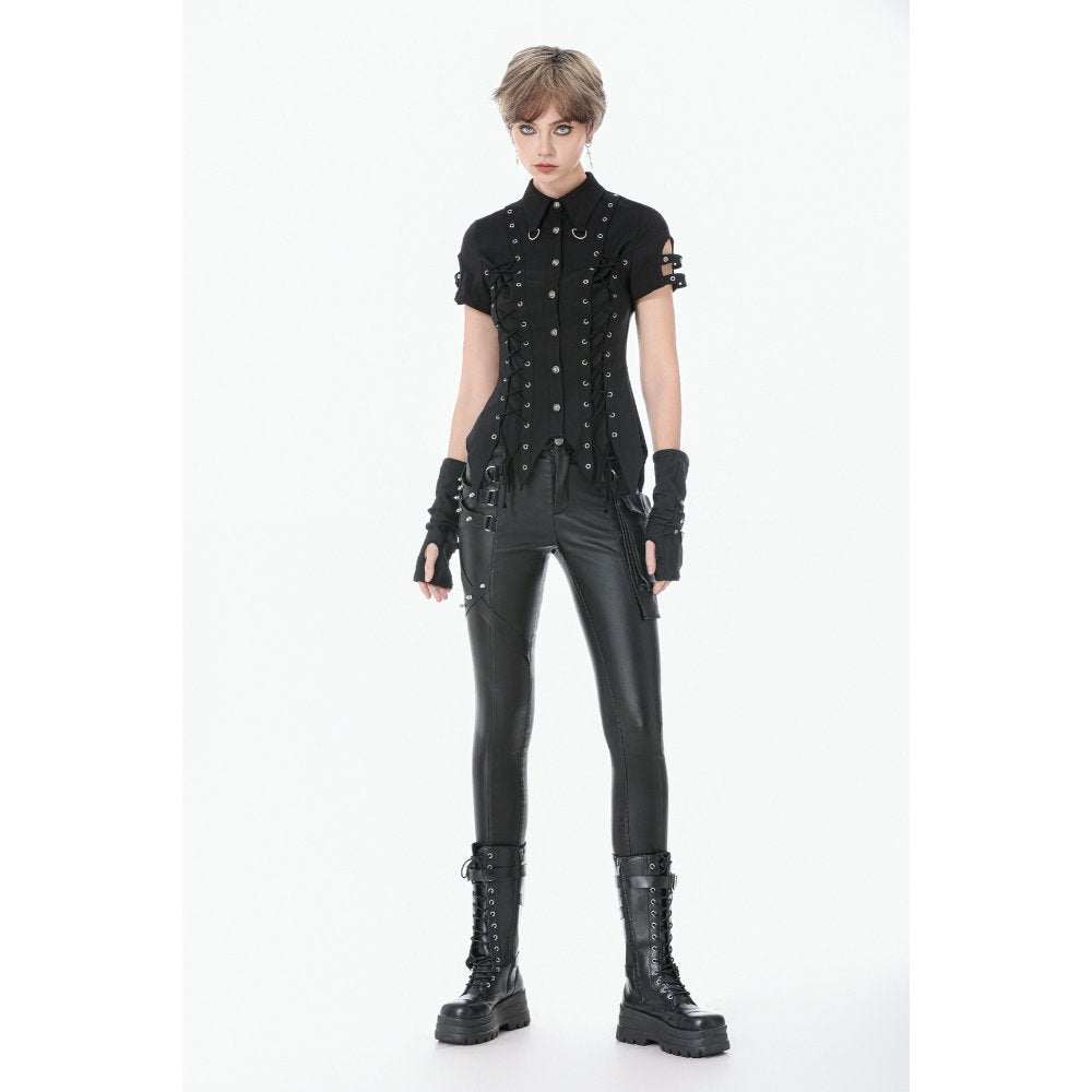 Dark in Love Punk Leather-Look Strap Detail Trousers | High-Waisted